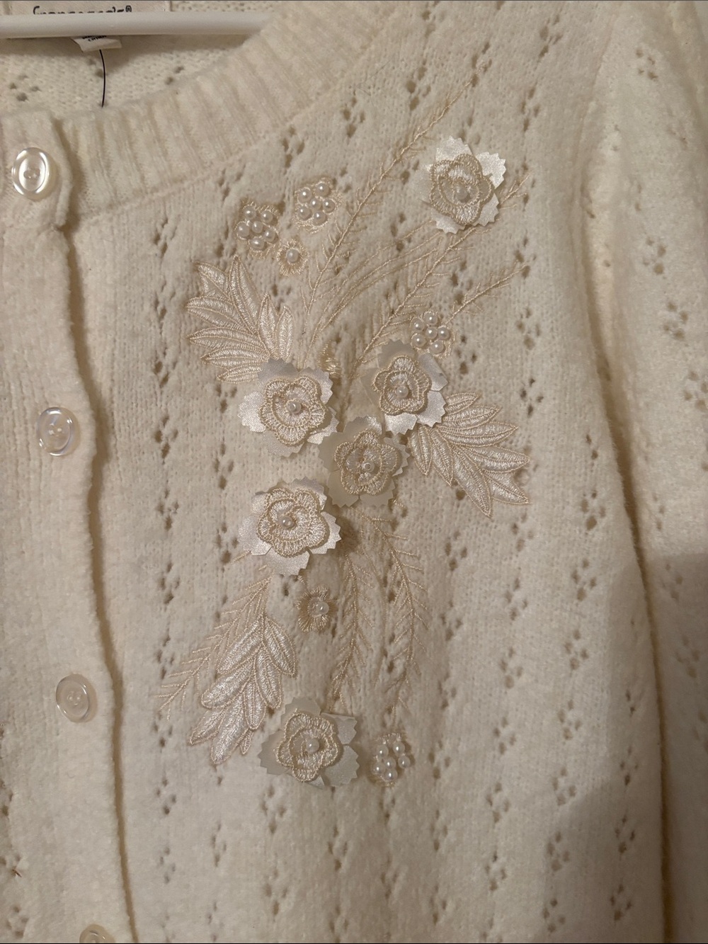 Francesca's Collections Cream Floral Embroidered Button-Up Cardigan - Picture 2 of 5